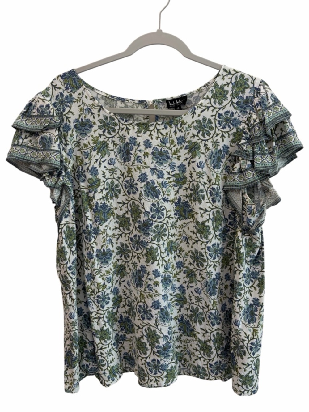 Nicole Miller Spring Floral Ruffle-Sleeve Blouse Size 1X Career Travel Tourist